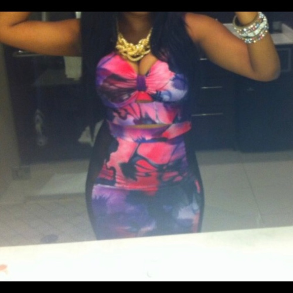 Custom 2 piece skirt set in Pink Purple & Black